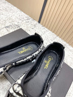 Chanel 26SS Ballet Flats Shoes Black White in Lambskin with Fabric 591395