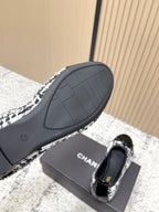 Chanel 26SS Ballet Flats Shoes Black White in Lambskin with Fabric 591395
