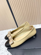 Chanel Interlocking CC Logo Beige Black Ballet Flat in Lambskin 591390
