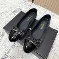 Chanel Coco Mark Ballet Flat Black with Silver in Lambskin 591378