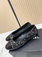 Chanel Coco Mark Ballet Flat Black with Silver in Lambskin 591378