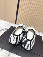 Chanel 26 Tiger Print White Black Ballet Flat in Sheepskin Wool 591376