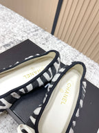 Chanel 26 Tiger Print White Black Ballet Flat in Sheepskin Wool 591376