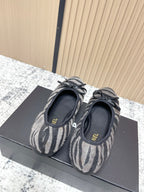 Chanel 26 Tiger Print Gray Black Ballet Flat in Sheepskin Wool 591375