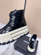 Chanel Platform High-Top Casual Black Sneakers in Cowhide 591371