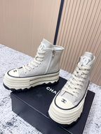 Chanel Platform High-Top Casual Light Blue Sneakers in Cowhide 591370