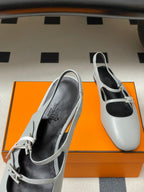 Hermes 26S Mila Open-Heel Sandals Gray in Calfskin 594345