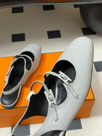 Hermes 26S Mila Open-Heel Sandals Gray in Calfskin 594345