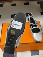 Hermes 26S Mila Open-Heel Sandals Silver in Calfskin 594344