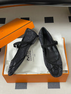Hermes 26 Light Ballet Flat Metallic Black in Suede 594341