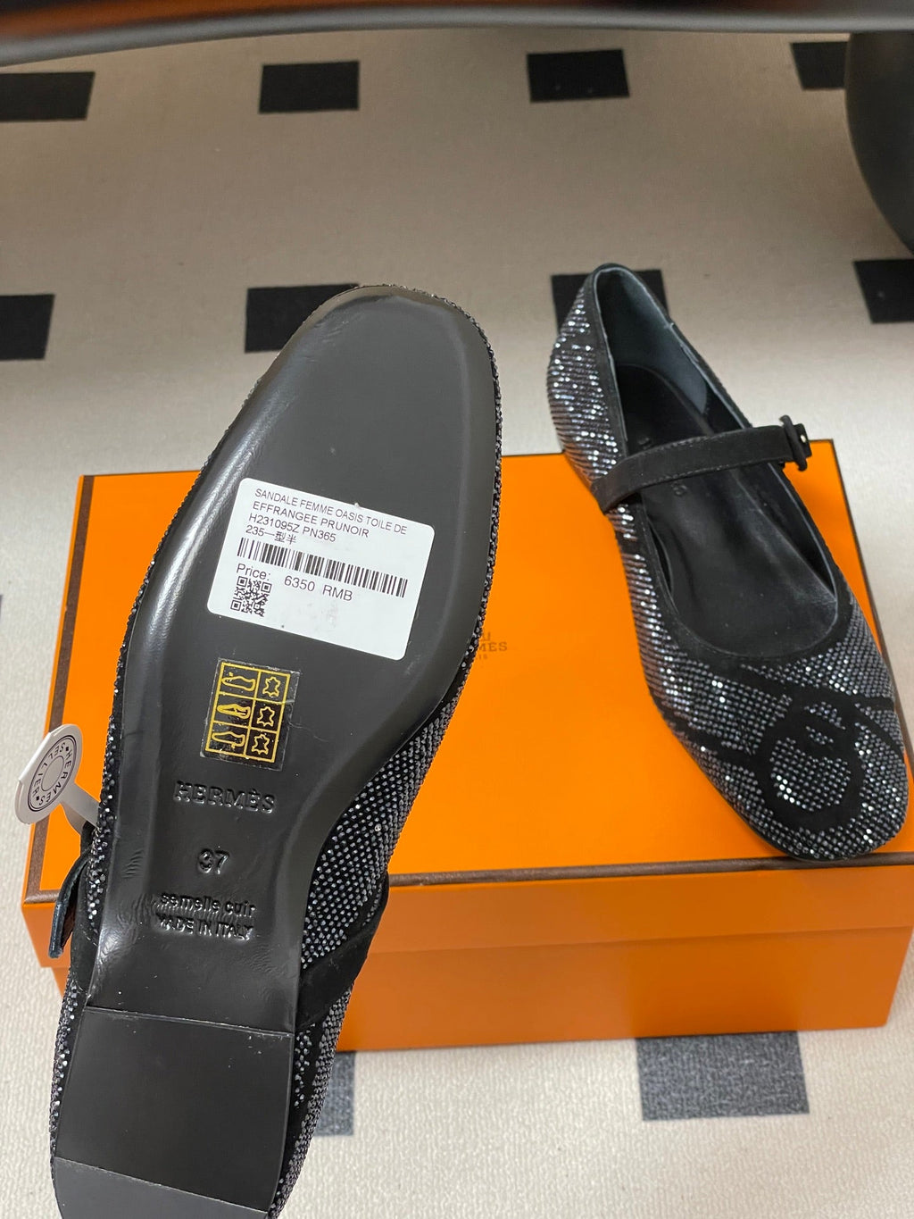 Hermes 26 Light Ballet Flat Metallic Black in Suede 594341