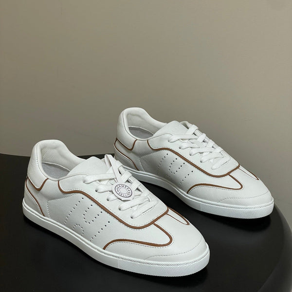 Hermes 26 Match Sneakers White Brown in Calfskin 594339