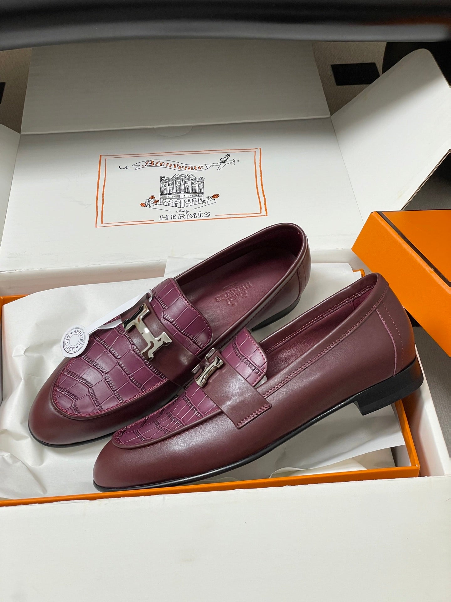 HM Paris Loafers Burgundy in Calfskin 594333