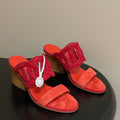 HM Lipari 70 Chunky Heeled Sandal Series Red in Suede 594330