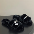 Hermes Giulia Kelly Buckle H-Slippers Black in Wool 594329
