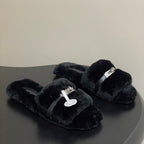 Hermes Giulia Kelly Buckle H-Slippers Black in Wool 594329