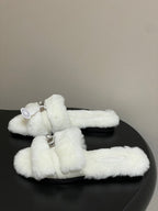 Hermes Giulia Kelly Buckle H-Slippers White in Wool 594328