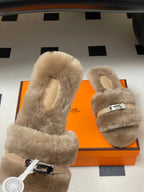 Hermes Giulia Kelly Buckle H-Slippers Beige in Wool 594327