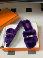 Hermes Giulia Kelly Buckle H-Slippers Purple in Wool 594326