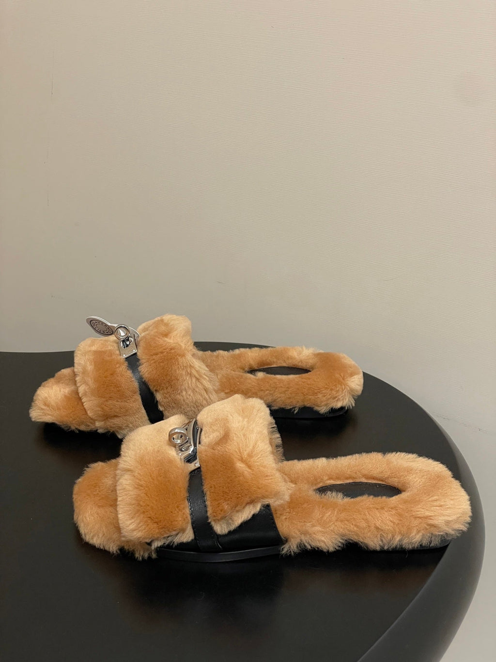Hermes Giulia Kelly Buckle H-Slippers Brown in Wool 594325