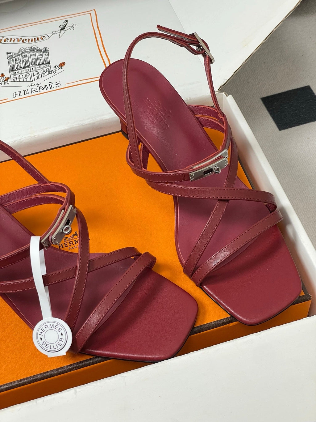 HM M  Sandal 70 Burgundy in Calfskin 593815