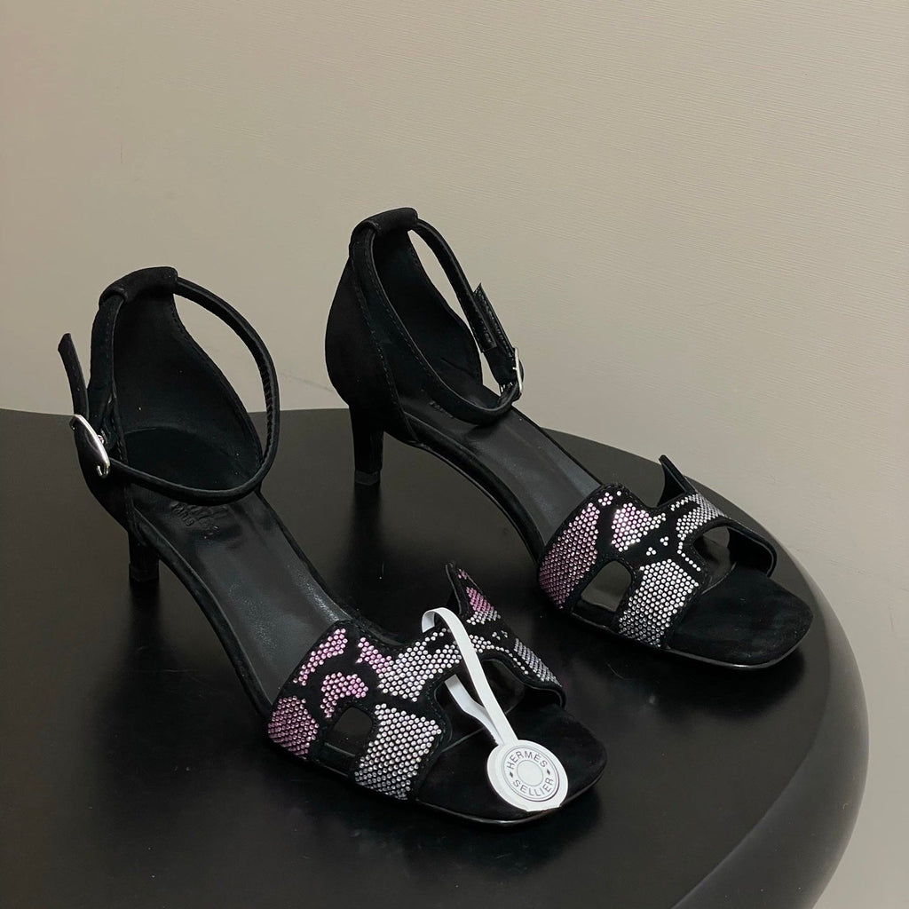 HM Joy Sandal 40 Black Pink in Suede 593808