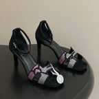 HM Joy Sandal 70 Black Pink in Suede 593805