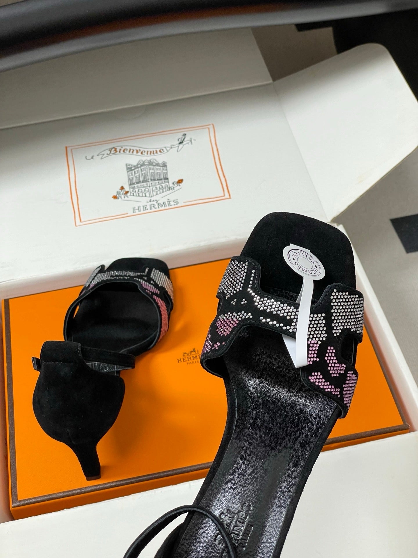 HM Joy Sandal 70 Black Pink in Suede 593805