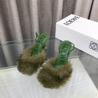 Loewe 25SS Fur-lined Mule 100 Green in Fox Fur 597443