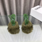 Loewe 25SS Fur-lined Mule 100 Green in Fox Fur 597443