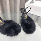 Loewe 25SS Fur-lined Mule 100 Black in Fox Fur 597440