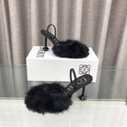 Loewe 25SS Fur-lined Mule 100 Black in Fox Fur 597440