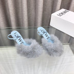 Loewe 25SS Fur-lined Mule 60 Blue in Fox Fur 597439
