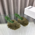 Loewe 25SS Fur-lined Mule 60 Green in Fox Fur 597438