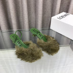 Loewe 25SS Fur-lined Mule 60 Green in Fox Fur 597438