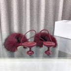 Loewe 25SS Fur-lined Mule 60 Burgundy in Fox Fur 597437