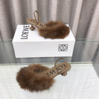 Loewe 25SS Fur-lined Mule 60 Brown in Fox Fur 597436