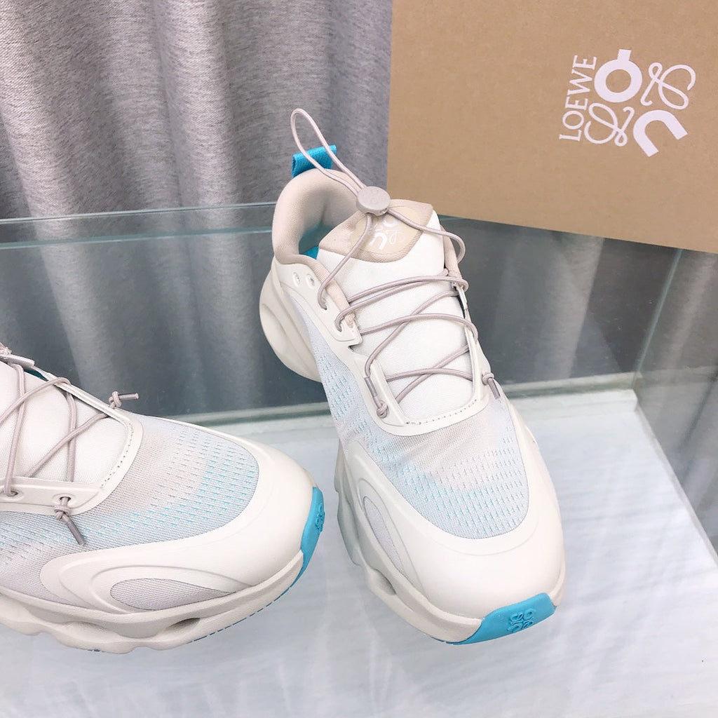 Loewe x on Angpao Couple Running Sneakers White Blue Nylon Calfskin 597426