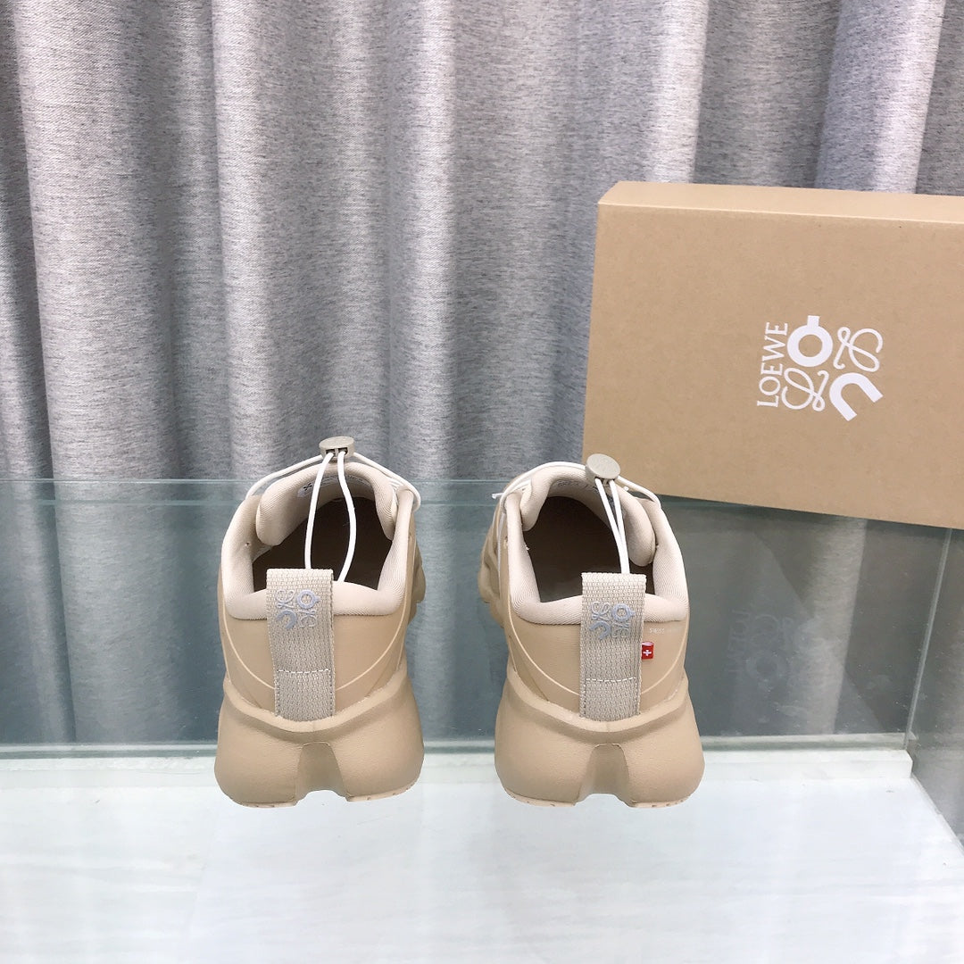 Loewe x on Angpao Couple Running Sneakers Light Brown White Nylon Calfskin 597425