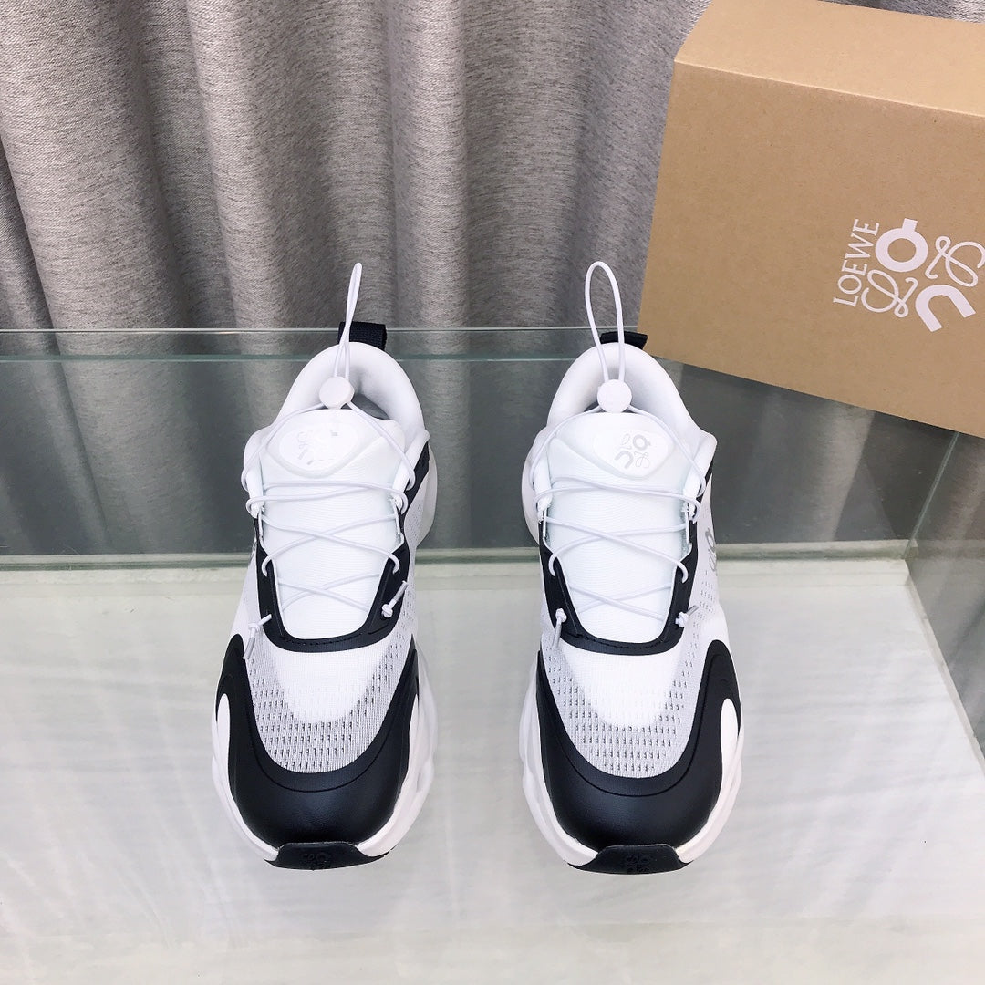 Loewe x on Angpao Couple Running Sneakers White Black Nylon Calfskin 597423