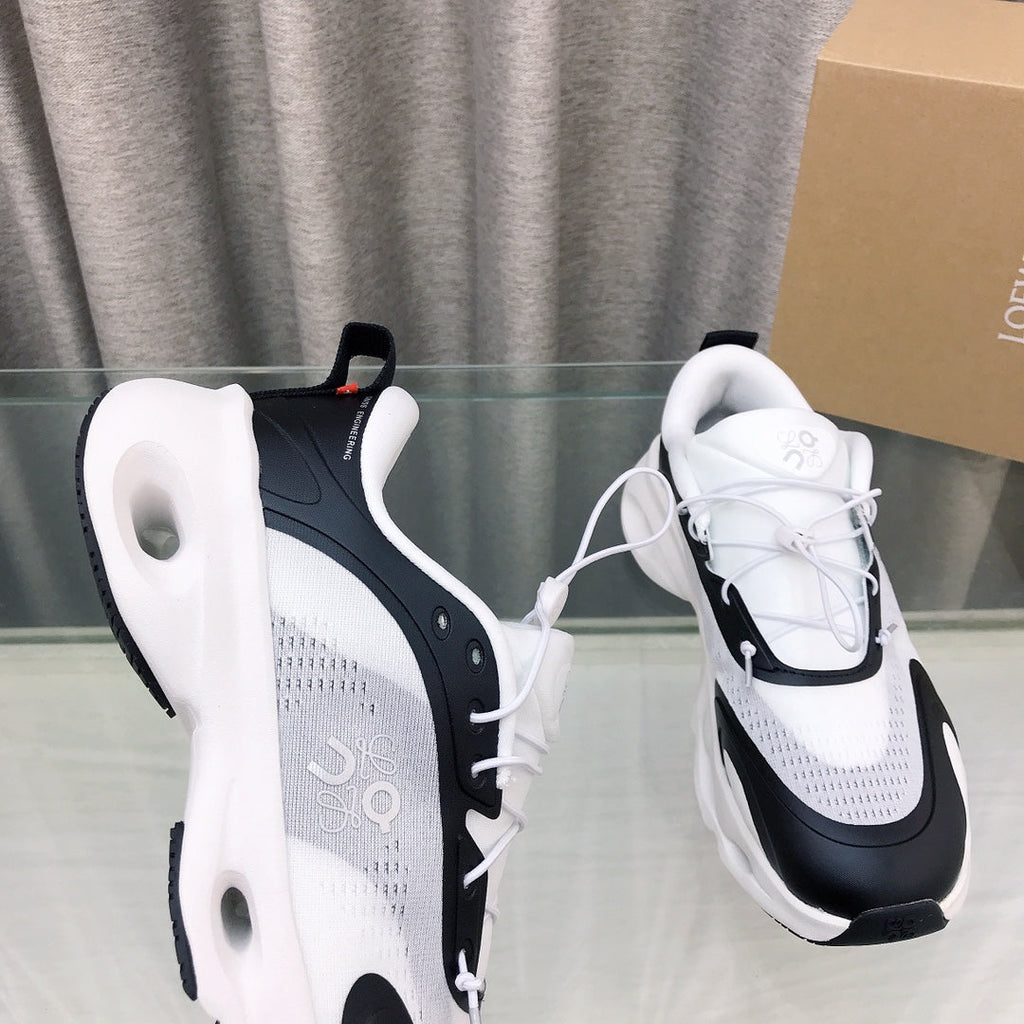 Loewe x on Angpao Couple Running Sneakers White Black Nylon Calfskin 597423
