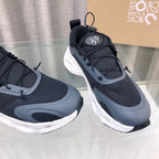 Loewe x on Angpao Couple Running Sneakers Black Gray White Nylon Calfskin 597421