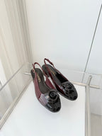 Chanel 26 Camellia High Heels 35 Dark Brown Black in Patent Leather 597416