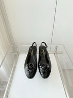 Chanel 26 Camellia High Heels 35 Black in Patent Leather 597414