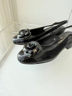 Chanel 26 Camellia High Heels 35 Black in Patent Leather 597414