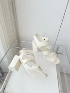 Chanel 26 Turnlock 80 White Sandal Heels in Lambskin 597406