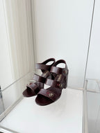 Chanel 26 Turnlock 80 Burgundy Sandal Heels in Lambskin 597404