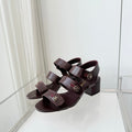 Chanel 26 Turnlock 40 Burgundy Sandal Heels in Lambskin 597400