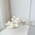Chanel 26 Turnlock 40 White Sandal Mule in Lambskin 597399