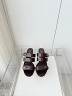 Chanel 26 Turnlock 40 Burgundy Sandal Mule in Lambskin 597397
